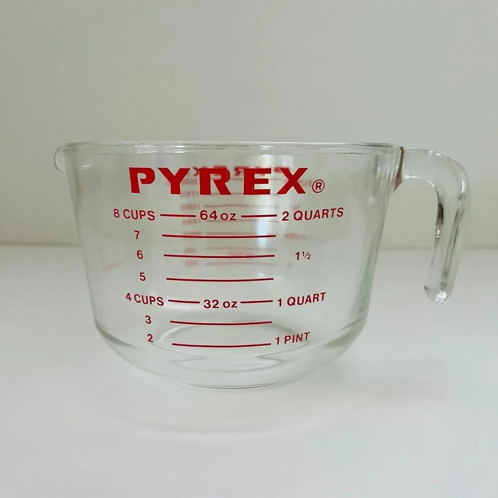 PYREX (All Caps) 8 Cup / 2 Qt / 64 oz / 2 L Glass Measuring Cup with Handle